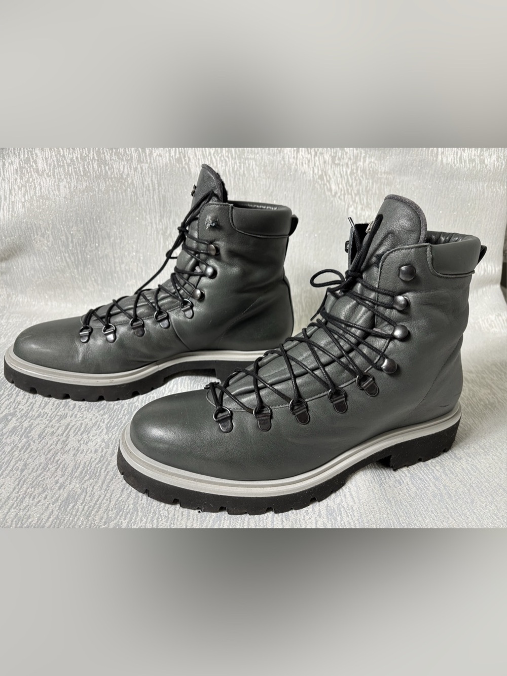KITON Milano Gray Leather Shearling Fur
Boots 40 US 10